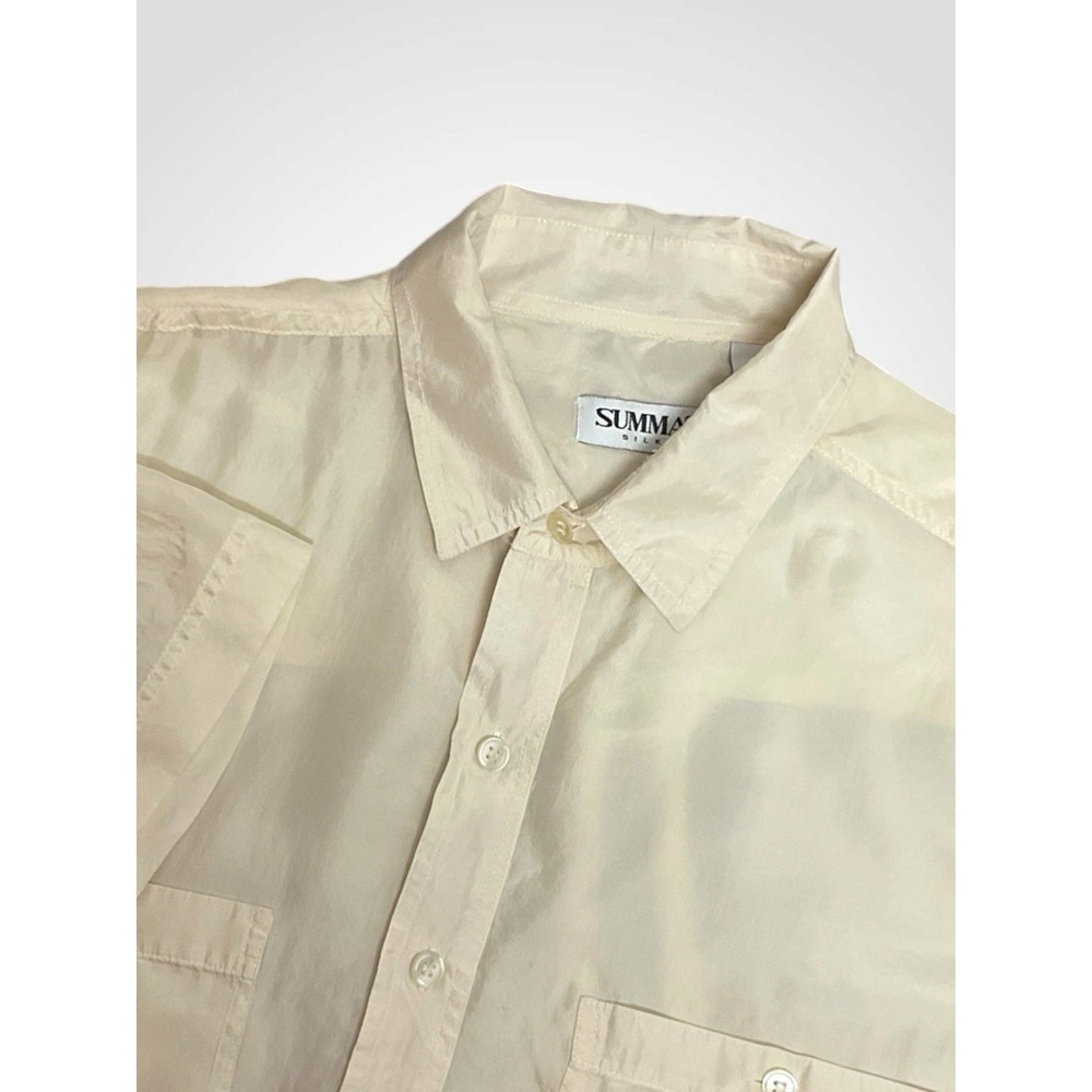 Summa Silk Mens Cream/Ivory 100% Silk Short Sleeve Button Down Shirt  Size XL